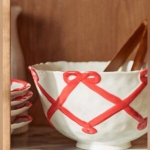 Anthropologie Benedita Bow Stoneware Serve Bowl | Red | NIB